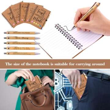 30 Sets Inspirational Spiral Notebook with Sticky Note Motivational Bamboo Ballpoint Pens for Employees