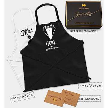 Wedding Gifts Engagement Gifts for Couples Mr and Mrs Aprons for Couples Gifts, Bridal Shower Gift Anniversary Christmas Gifts for Couple Mr and Mrs Gifts, 2 Pack Apron Gift Set