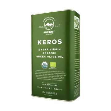 Ancient Foods Keros Greek Organic Extra Virgin Olive Oil – Cold Pressed Olive Oil from Greece, High Phenolic Organic Olive Oil from 1000 Year Old Trees, New Harvest for 2023 (101oz, 3L)