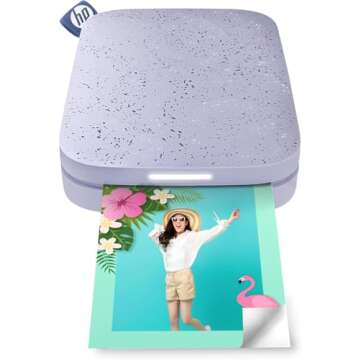 HP Sprocket Portable 2x3" Instant Photo Printer (Lilac) with HP Sprocket 2x3" Premium Zink Sticky Back Photo Paper (50 Sheets)