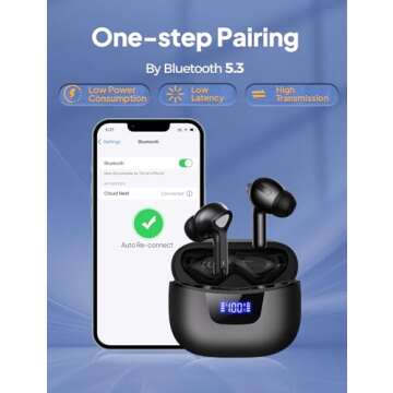 Wireless Earbuds Bluetooth Headphones with Mic 50H Playback Deep Bass Stereo Ear Buds with LED Power Display Charging Case IPX7 Waterproof in-Ear Earphones for Laptop Pad Tablet Android/iOS Phones