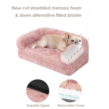 EHEYCIGA Foldable XL Dog Bed, Faux Fur Fluffy Dog Bed for Extra Large Dogs, Orthopedic Calming Memory Foam XL Dog Couch Bed, Washable Soft Warm Dog Sofa Bed with Non-Slip Bottom, Pink, 40"x30"x6"