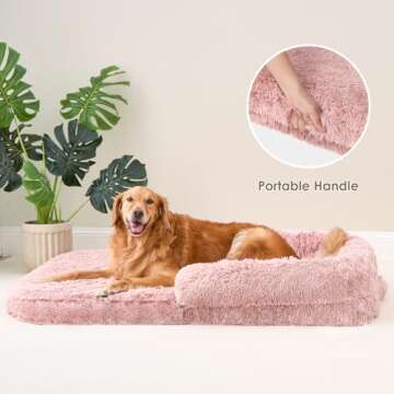 EHEYCIGA Foldable XL Dog Bed, Faux Fur Fluffy Dog Bed for Extra Large Dogs, Orthopedic Calming Memory Foam XL Dog Couch Bed, Washable Soft Warm Dog Sofa Bed with Non-Slip Bottom, Pink, 40"x30"x6"