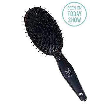 Leyla Milani Hair Detangler Brush - Miracle Brush Human Hair Brushes for Sensitive Scalp, Gentle Detangling, Shine, Volumizing, Nylon Boar Bristle, Best Paddle Brush for Women, Men, Kids (Black)