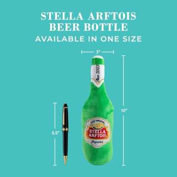 Haute Diggity Dog Stella Arftois Beer Bottle, Plush Designer Dog Toys with Interactive Squeaker, Stimulating Pet Enrichment, Machine-Washable & Safe Materials for All Breeds, One Size