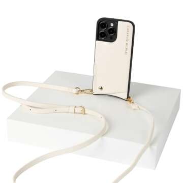 Alexander Michael Iconic Crossbody Phone Case and Wallet with 2 Straps in Premium Leather- Exclusive Wallet Design Featuring an EZ Pull-Out Tab (Ivory, iPhone 13 Pro Max)