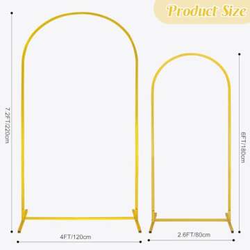 Gold Metal Arch Backdrop Stand 2 Set 7.2FT, 6FT Wedding Arch Stand Arched Door Frame for Birthday Party Baby Shower Ceremony Indoor Outdoor Celebration Decor (7.2FT, 6FT)