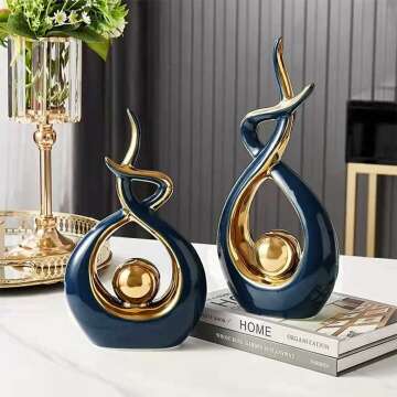 Norrclp Home Decor Modern Abstract Art Ceramic Statue Table Decorations for Dining Room Living Room Office Centerpiece (Blue and Gold, Small), Blue,gold