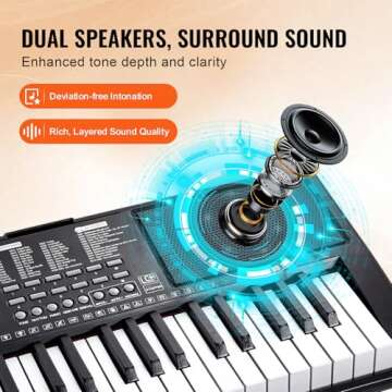 VEVOR 61 Key Digital Keyboard Piano, Lighted Keys, Electric Portable Piano with Adjustable Stand 600 Tones 500 Rhythms Built-In Speakers Sustain Pedal Headphones Microphone, USB MIDI for Beginners