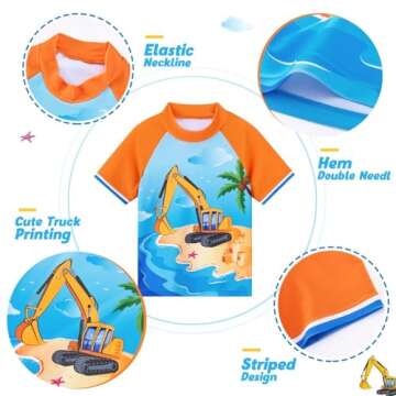 Kids Swimsuit Boys Two Pieces Truck Swimsuit Toddler Rash Guard and Trunk Beach Bathing Suit Quick Dry Short Sleeve Shirt Swimwear Set for Summer Surfing Holiday