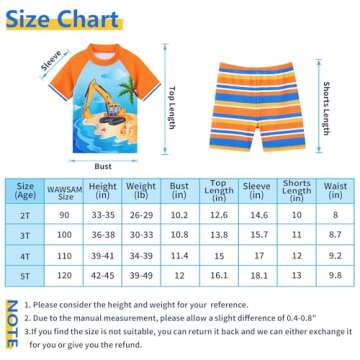 Kids Swimsuit Boys Two Pieces Truck Swimsuit Toddler Rash Guard and Trunk Beach Bathing Suit Quick Dry Short Sleeve Shirt Swimwear Set for Summer Surfing Holiday