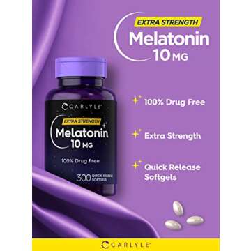 Carlyle Melatonin 10mg | 300 Softgels | Extra Strength Support for Adults | Non-GMO, Gluten Free Supplement