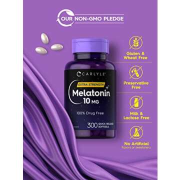 Carlyle Melatonin 10mg | 300 Softgels | Extra Strength Support for Adults | Non-GMO, Gluten Free Supplement