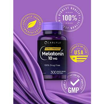 Carlyle Melatonin 10mg | 300 Softgels | Extra Strength Support for Adults | Non-GMO, Gluten Free Supplement