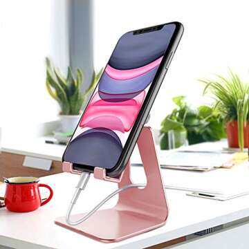 CreaDream Adjustable Aluminum Phone Stand - Rose Gold - Compatible with All Mobile Phones