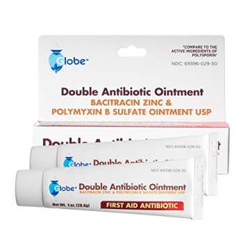 (2 Pack) Globe First Aid Antibiotic Ointment (1oz) with Bacitracin Zinc & Polymyxin B Sulfate, Double Antibiotic Ointment for Infection Protection & Wound Care, Neomycin-Free