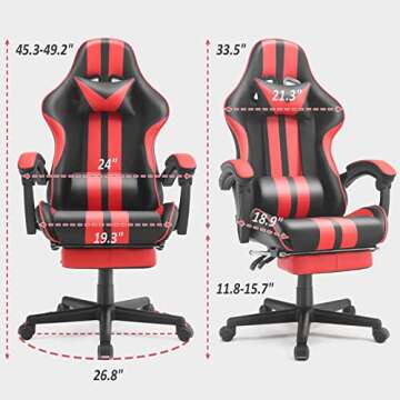 Ferghana Gaming Chairs Red with Footrest,Ergonomic Racing Style PC Game Computer Chair with Headrest Lumbar Support Adjustable Recliner PU Leather Video Computer Chair(Red)