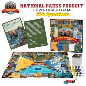 Funwares National Parks Pursuit Trivia Board Game Just Got Better - All 275 Trivia Questions Updated! Explore All 63 U.S. National Parks, Family Board Game for Kids, Teens and Adults, 2-6 Players