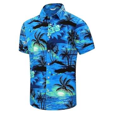 SheLucki Hawaiian Shirt for Men, Unisex Summer Beach Casual Short Sleeve Button Down Shirts, Printed Palmshadow Clothing Palm Tree Blue XL