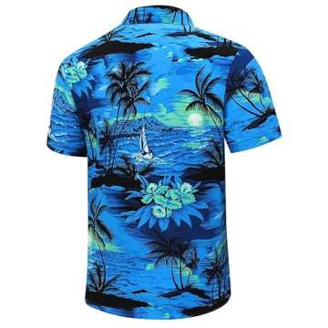 SheLucki Hawaiian Shirt for Men, Unisex Summer Beach Casual Short Sleeve Button Down Shirts, Printed Palmshadow Clothing Palm Tree Blue XL