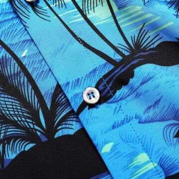 SheLucki Hawaiian Shirt for Men, Unisex Summer Beach Casual Short Sleeve Button Down Shirts, Printed Palmshadow Clothing Palm Tree Blue XL