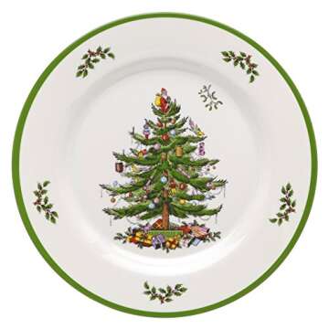 Spode Christmas Tree Melamine Dinner Plate (Set of 4) - 11 Inch Shatterproof Serving Plate for Holiday Meals, Holiday Party - Festive Tableware for Indoor & Outdoor Use, Dishwasher Safe Dinnerware