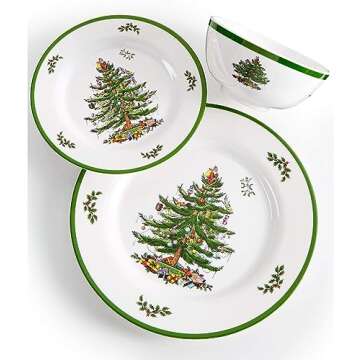 Spode Christmas Tree Melamine Dinner Plate (Set of 4) - 11 Inch Shatterproof Serving Plate for Holiday Meals, Holiday Party - Festive Tableware for Indoor & Outdoor Use, Dishwasher Safe Dinnerware