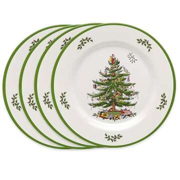 Spode Christmas Tree Melamine Dinner Plate (Set of 4) - 11 Inch Shatterproof Serving Plate for Holiday Meals, Holiday Party - Festive Tableware for Indoor & Outdoor Use, Dishwasher Safe Dinnerware