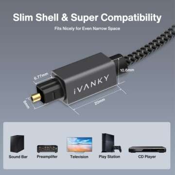 IVANKY 10ft Optical Audio Cable for Home Theater