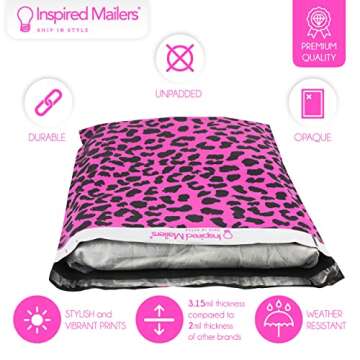 Inspired Mailers - Large Poly Mailers 14.5 x 19-50 Pack - Hot Pink Cheetah - Large Shipping Bags for Clothing - Large Mailing Envelopes - Shipping Envelopes - Mailers Poly Bags