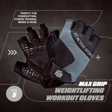 Fit Active Sports, Max Grip Weight Lifting Gloves for Men & Women | Non-Slip Workout Gloves for Gym, Biking, Fitness Training | Lightweight, Breathable Gym Gloves | Small