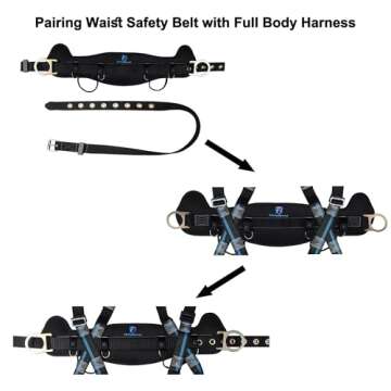 FHFallArrest Safety Harness Climbing Belt - Tongue Buckle Safety Belt With Ventable & Moisture-Wicking Waist Pad and 2 Side D-Rings Personal Fall Protection Safety Belt for Work Positioning Restraint