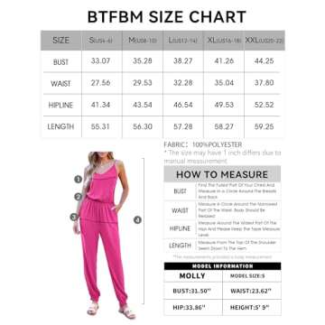 BTFBM Jumpsuits For Women Summer Casual One Piece Outfits Sleeveless Spaghetti Strap Elastic Waist Long Pants Rompers(Solid Rose Red, XX-Large)