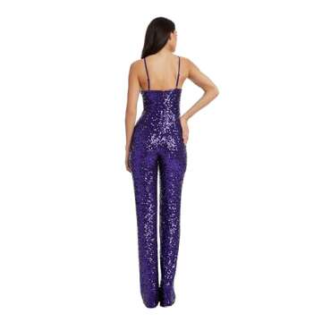 Dress the Population Women's Darian Sequin, Halter Neck, Wide Leg, Jumpsuit, Violet, XX-Large