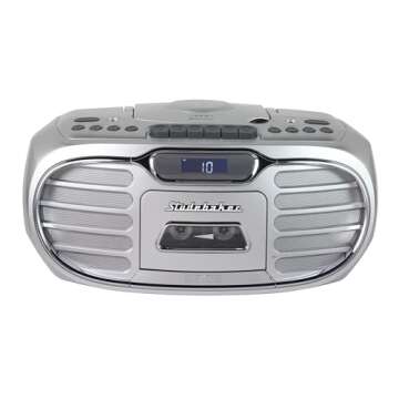 Studebaker Retro Edge Big Sound Bluetooth Boombox with CD/Cassette Player-Recorder/AM-FM Stereo Radio (Silver/SB2150S)