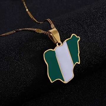 Yidan Exquisite Nigeria Map Flag Pendant Necklaces SilverColor Gold Color Nigerian Jewelry (Gold)