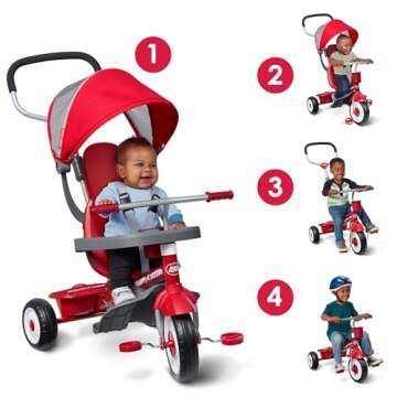 Radio Flyer EZ Fold 4 in 1 Stroll N Trike Versatile Infant Toddler Stroller Tricycle for Babies 9 Months to Children 5 Years Old, Red