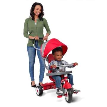 Radio Flyer EZ Fold 4 in 1 Stroll N Trike Versatile Infant Toddler Stroller Tricycle for Babies 9 Months to Children 5 Years Old, Red