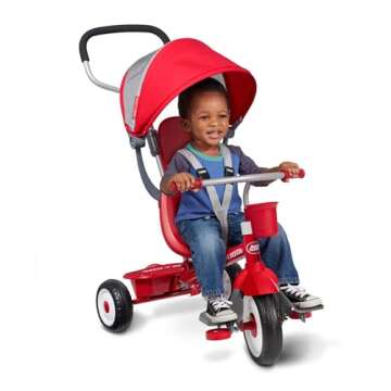 Radio Flyer EZ Fold 4 in 1 Stroll N Trike Versatile Infant Toddler Stroller Tricycle for Babies 9 Months to Children 5 Years Old, Red