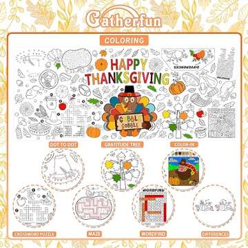 Family Fun Thanksgiving Activity Poster - 31.5 x 72 Inches, Turkey-Themed Thanksgiving Day Party, Versatile Paper Coloring Banner/Table Cover for Fall School Parties and Special Events Decoration