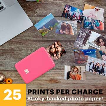 KODAK Step Instant Smartphone Photo Printer - Portable Mini Color Wireless Mobile Printer - Zink 2x3” Sticky-Back Photos - Bluetooth Compatible with iOS & Android Devices - Fun Editing App - Pink