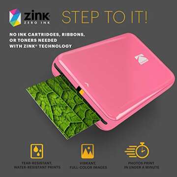 KODAK Step Instant Smartphone Photo Printer - Portable Mini Color Wireless Mobile Printer - Zink 2x3” Sticky-Back Photos - Bluetooth Compatible with iOS & Android Devices - Fun Editing App - Pink