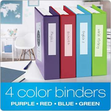 Cardinal 3 Ring Binders, Binders for School and Office, Durable 2 Inch Binder with Round Rings, Holds 475-Sheets, ClearVue Covers, Non-Stick, PVC-Free, Assorted Colors, 4 Pack (29311)