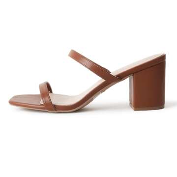 J. Adams Stormi Heeled Sandals Women Dressy Summer Flat Mules- Square Toe Double Band Low Block Heel Sandals - Chunky Sandals for Women - Summer Sandals, Womens Dress Sandals, Women's Heeled Sandals