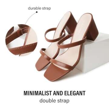 J. Adams Stormi Heeled Sandals Women Dressy Summer Flat Mules- Square Toe Double Band Low Block Heel Sandals - Chunky Sandals for Women - Summer Sandals, Womens Dress Sandals, Women's Heeled Sandals