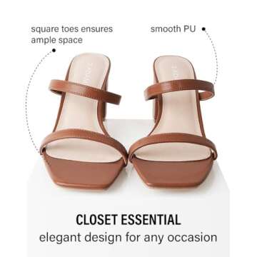 J. Adams Stormi Heeled Sandals Women Dressy Summer Flat Mules- Square Toe Double Band Low Block Heel Sandals - Chunky Sandals for Women - Summer Sandals, Womens Dress Sandals, Women's Heeled Sandals