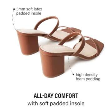 J. Adams Stormi Heeled Sandals Women Dressy Summer Flat Mules- Square Toe Double Band Low Block Heel Sandals - Chunky Sandals for Women - Summer Sandals, Womens Dress Sandals, Women's Heeled Sandals