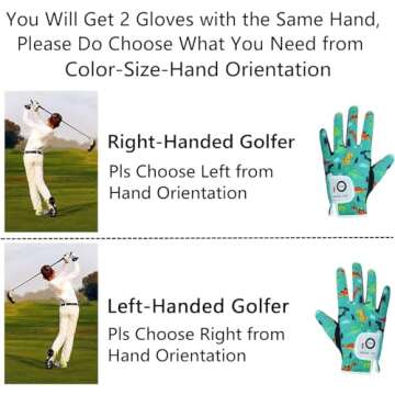 FINGER TEN Kids Golf Gloves Boys Girls Left Right Hand Breathable Value 2 Pack Gift Set for Junior Youth Toddler White Black Green (Green&Black, Small, Left)