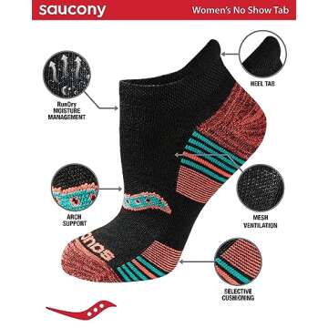 Saucony Women's RunDry Performance Heel Tab Athletic Socks, Available in S-L (8, 16, 24, Assorted Darks (8 Pairs), Medium