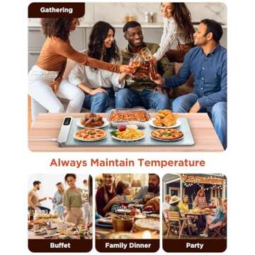 FEPPO Food Warming Mat, Upgrade High-tech Graphene Heating Film, Fast Full Surface Electric Warming Tray with 6 Level Adjustable Temperature and 6 Hours Timer, Roll Up Food Warmers for Parties Buffet